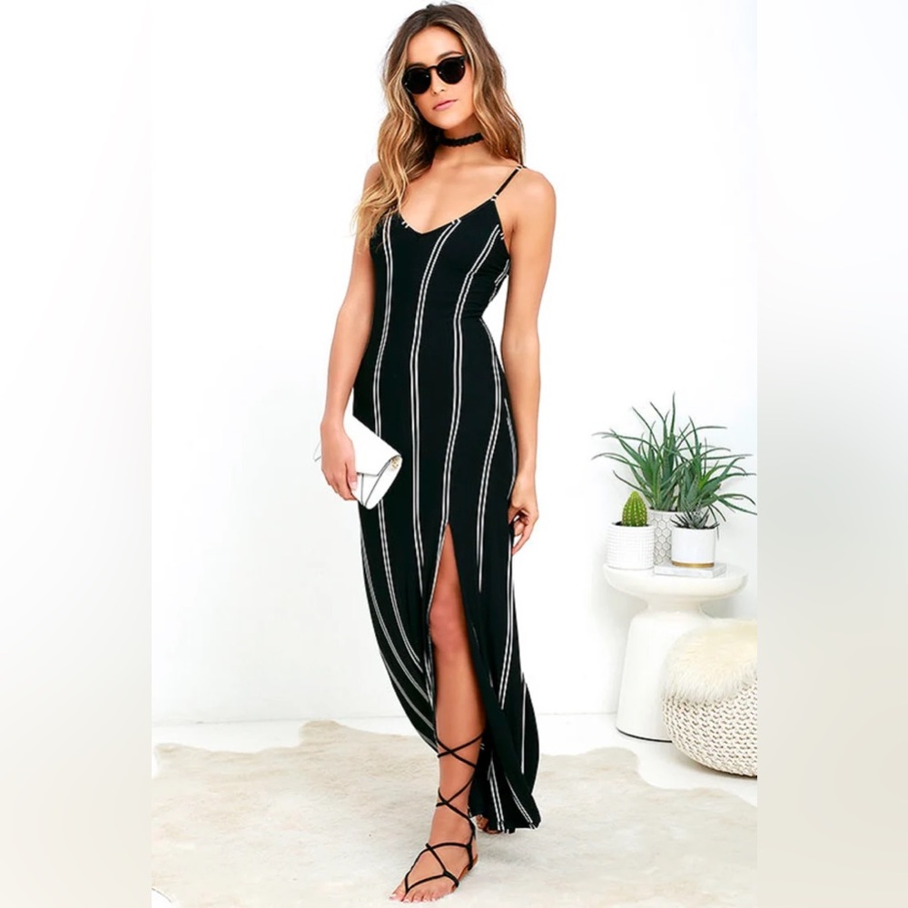 One for the Road Black Striped Maxi Dress With Low Back